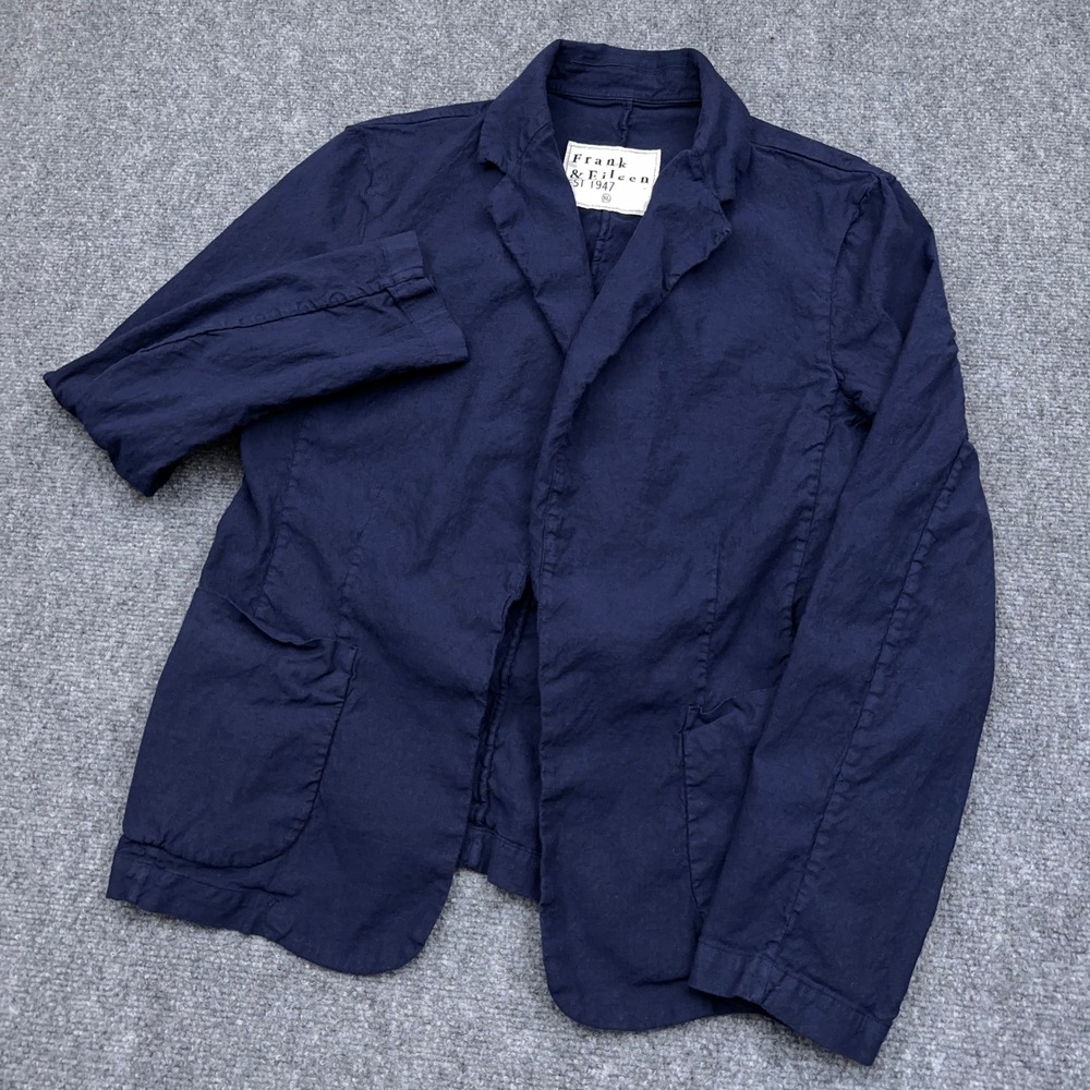 Frank & Eileen Dublin Blazer Women's XL Navy Blue Cotton Flax Blend Stretch USA